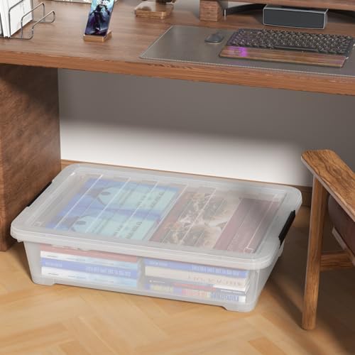 40 Quart Under Bed Plastic Storage Bins Wheels, Set of 3 | Clear Plastic Underbed Containers with Lid, Rolling Wheels for Easy Slide-Out, Space-Saving Organizer for Clothes and Shoes - size: 40 Quart