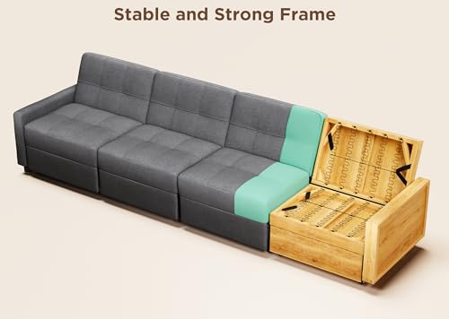 Aiho Pull Out Couch 5 Seater Sectional Sleeper Sofa, Dark Gray | Pull-out Sofa Bed with Adjustable Backrest and Spring Support for Comfortable Seating and Overnight Guests - size: 5 Seater