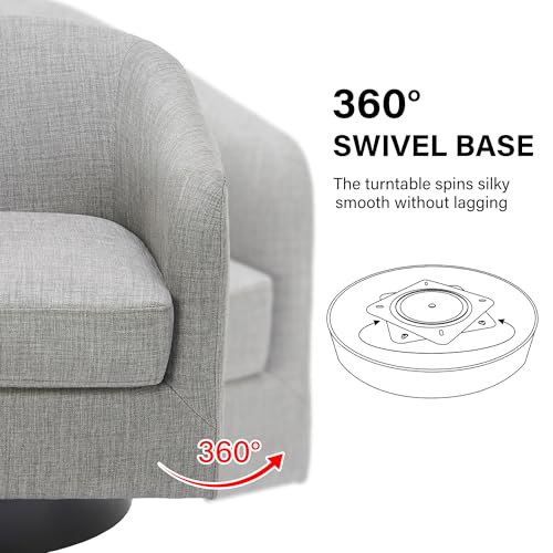 Swivel Barrel Accent Chair, Comfy Reading Armchair, Light Grey, Set of 1 | Club Chairs for Adults, Low-Back Design, Modern Round Style, Solid Wood Frame & Metal Swivel Base, For Living Room & Bedroom - color: Light Grey