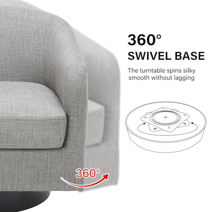 Swivel Barrel Accent Chair, Comfy Reading Armchair, Light Grey, Set of 1 | Club Chairs for Adults, Low-Back Design, Modern Round Style, Solid Wood Frame & Metal Swivel Base, For Living Room & Bedroom - color: Light Grey