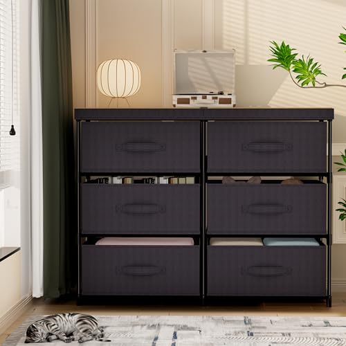 GcdPai Dresser with 6 Fabric Drawer Stand Desktop Sturdy Metal Plastic Support Tube Cube Storage Cabinet for Bedroom Organization Dorm Front Hall Entryway - size: 6 Drawers Standard Top