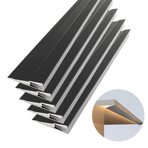 JARBIH Ultra-Thin Led Aluminum Channel, 45°Oblique Under Cabinet Beam Light | 5Pack 1M/3.3ft Self Adhesive LED Profile System, Invisible H7mm Surface Mounted Wardrobe Layer Shelf Panel Hard Bar(Black) - color: Black without LED Strip