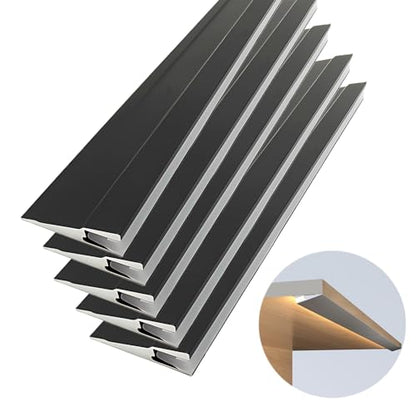 JARBIH Ultra-Thin Led Aluminum Channel, 45°Oblique Under Cabinet Beam Light | 5Pack 1M/3.3ft Self Adhesive LED Profile System, Invisible H7mm Surface Mounted Wardrobe Layer Shelf Panel Hard Bar(Black) - color: Black without LED Strip