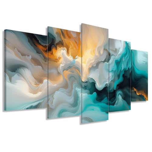 ZXHYWYM Teal Abstract Wall Art 5 Pieces Turquoise Wall Canvas Pictures Prints Modern Abstract Home Wall Decor for Living Room Bedroom Office Framed (Size 1) - color: Teal, size: 8"x14"x2 8"x18"x2 8"x22"x1