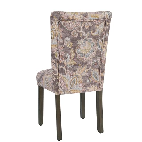 HomePop Parsons Classic Upholstered Accent Dining Chair, Set of 2, Multicolor Gray Floral - color: Grey Floral, style: Pack of 2