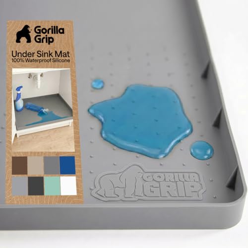 GORILLA GRIP Waterproof Silicone Under Sink Mat with Raised Lip for Kitchen and Bathroom, 34 x 22 in, Cabinet Shelf Liner Stay in Place Mats Dishwasher Safe Drawer Liner, Organizer Tray, Gray - color: Gray, size: 34"w X 22"l