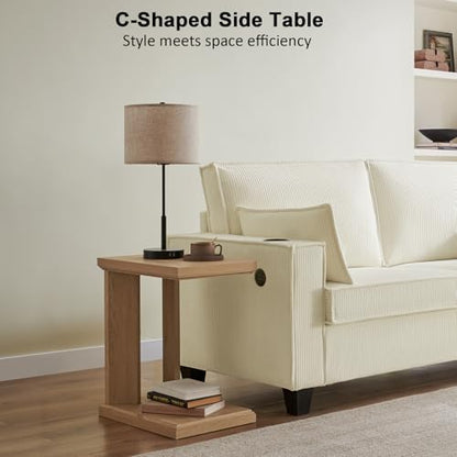 C Shaped End Table for Couch, 23.2'' High Small Side Table 2-Tier C Shaped Sofa Table for Small Narrow Spaces, Modern Nightstand for Bedroom, Living Room, Apartment, Home Office, Oak - size: 1 Pack