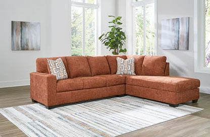Signature Design by Ashley Aviemore L-Shaped Sectional Couch | Cozy 100% polyester chenille fabric, Sag-resistant platform foundation, Spacious L-shaped layout, Casual contemporary style - color: Spice, style: Right 2 Piece Sectional With Chaise