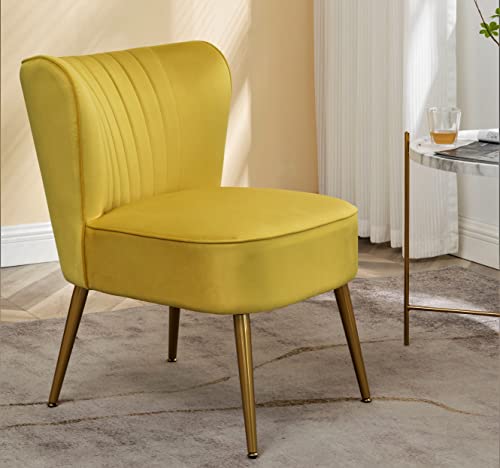 Container Furniture Direct Modern Velvet Accent Chair for Living Room, Bedroom, or Entryway, Stylish and Comfortable Armless Design with Metal Legs, Yellow - color: Yellow