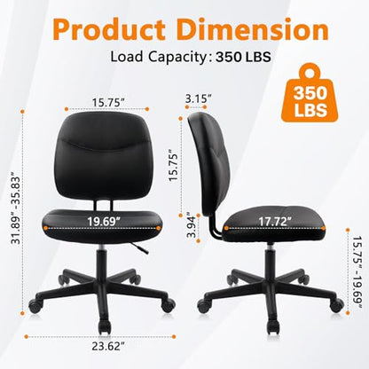CLATINA Armless Home Office Chair,Small PU Leather Ergonomic Low Back Desk Chair with Lumbar Support and Wheels, Adjustable Height 360° Swivel Rolling Computer Task Chair, Black, 8 Pack - color: Black-heihu, size: 8 Pack