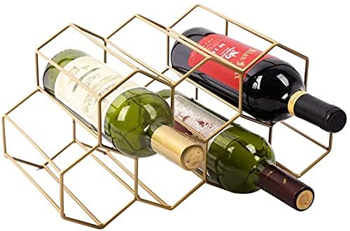 Urban Deco Small Gold Wine Rack 9 Bottle Holder Countertop - No Need Assembly Modern Metal Wire Wine Storage for Counter Top Table Top Coffee Bar Kitchen - color: Gold, size: 9 Bottles