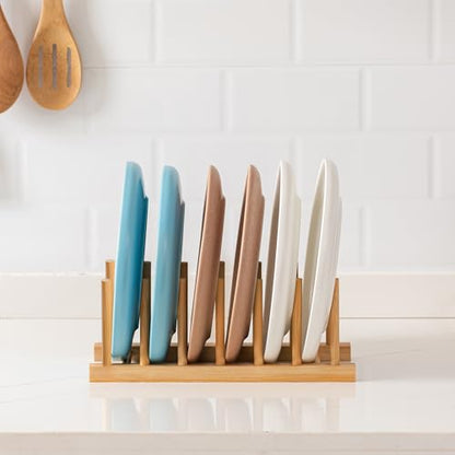 HBlife 4pcs Bamboo Dish Plate Bowl Cup Book Pot Lid Cutting Board Drying Rack Stand Drainer Storage Holder Organizer Kitchen Cabinet（Keep Dry） - color: Bamboo 6 Slots 4pcs