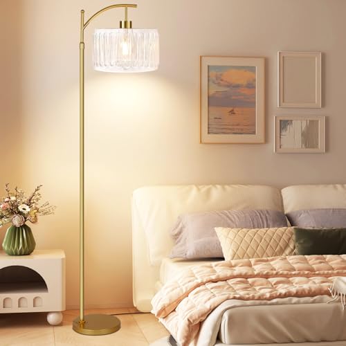 ILLMTW Glass Floor Lamp for Living Room,Bedroom,Gold Dimmable Standing Lamp with Remote,Brass White Tall Lamp Boho Mid Century Modern Floor Lamps Arc Floor Light Lamp Bohemian - size: Floor Lamp-28