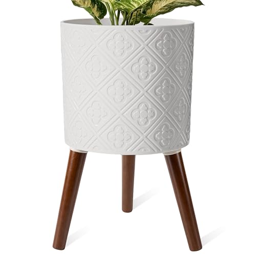 12 Inch Planter with Stand, Planter for Indoor Plants, Modern Large Flower Planter Pot with Drainage Holes for Outdoor,Matte White - color: M White, size: 12 Inch
