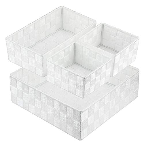 Posprica Woven Storage Box Cube Basket Bin Container Tote Organizer Divider for Drawer,Closet,Shelf, Dresser (White) - color: White