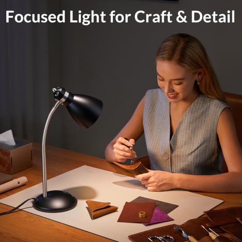 LEPOWER Metal Desk Lamp, Adjustable GooseNeck Reading Light for Bedroom | Compact & Sturdy, Space-Saving for Bedside & Dorm, E26 Table Lamp, Eye-Caring, Ideal for Study, Office, Back to School - color: Black