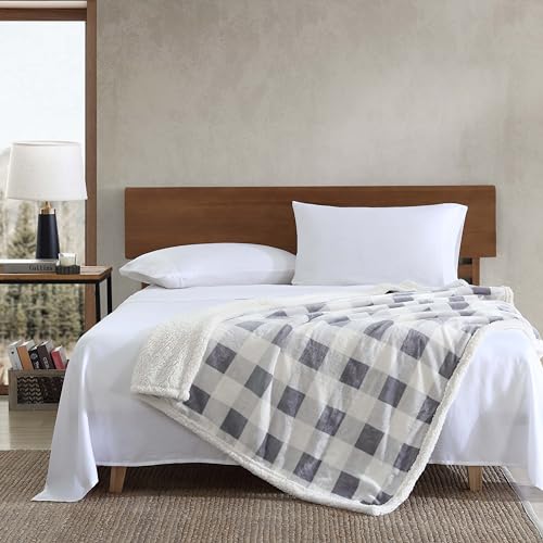Eddie Bauer - Throw Blanket, Brushed Fleece & Plush Sherpa Soft Blanket, Throw Blanket for Couch & Bed (Mountain Plaid Chrome Grey, 50" x 60") - color: Mountain Plaid, size: 50" x 60"