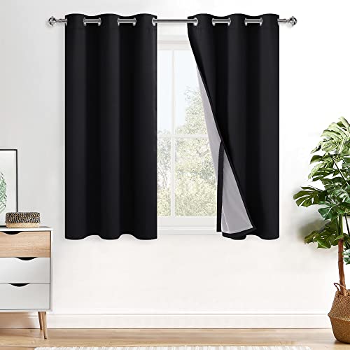 XWZO Black Blackout Curtains 2 Panels with Tiebacks- Heat and Full Light Blocking Window Panels with Grommets for Bedroom/Basement, 54 Inches Long Thermal Insulated Draperies, W38 x L54, Set of 2 - color: Black, size: 38"W x 54"L (Pack of 2)