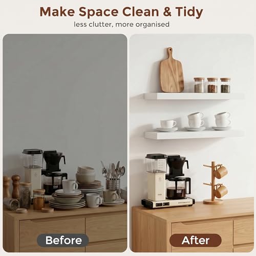 fuqing 20 Inch Floating Shelves, 6.7 Inch Deep White Wall Shelves Set of 2 | 20'' x 6.7'' x 1.4'' White Wood Shelves for Bathroom, Living Room, 35LBS, Lightweight, Hardware Included, Waterproof Finish - color: White, size: 20 Inch