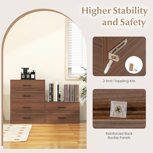 2-Drawer Stackable Dresser, Horizontal Storage Cabinet (1, Walnut) | Lateral File Cabinet | Stacking Drawer Chest | Metal Handle | Anti-Topping Kits | For Living Room, Study, Office - color: Walnut