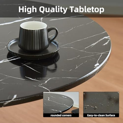 Round Dining Tulip Table 24" (Faux Marble Black) | with Thickened Tabletop & Metal Pedestal, Circle Bistro Table for Kitchen, Small Places, Living Room, Cafe - color: Faux Marble Black, size: 24"