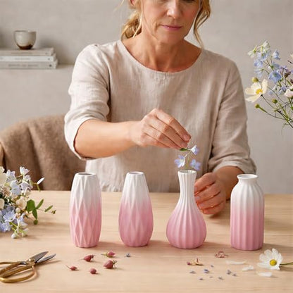 BEAHOT Ceramic Bud Vases Set of 12 – Gradient Pink and White Small Vases for Centerpieces – Elegant Mini White Bud Jars for Weddings, Home Decor, and Table Display – Perfect for Flowers and Gifts - size: 12pack Unglazed Pink