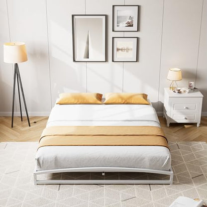 IDEALHOUSE Low Bed Frame, 6 in Full Size Metal Platform Bed Frame, White | Arch Design, Heavy Duty Bed Frame, Strong Bearing Capacity, No Box Spring Needed, - color: 6 Inch White, size: Full