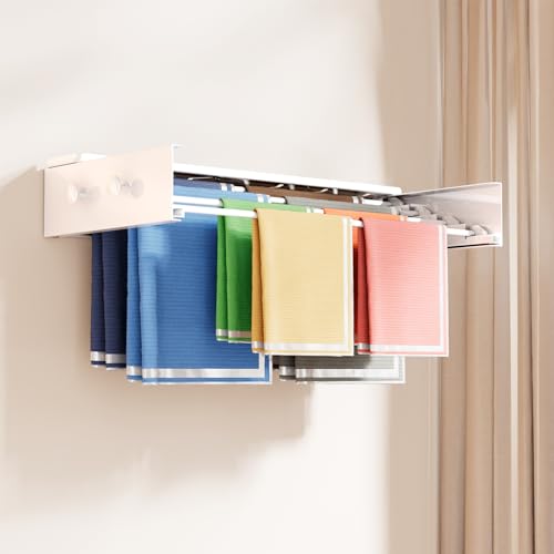 BAKON Wall Mounted Drying Rack with 4 Hooks and Shelf, Foldable Clothes Drying Rack for Laundry Room, Collapsible Laundry Rack Wall Mount, for Indoor Outdoor Hanging Clothes, 23.6 Inch - size: 23.6''【Upgrade】
