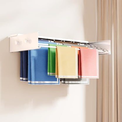 BAKON Wall Mounted Drying Rack with 4 Hooks and Shelf, Foldable Clothes Drying Rack for Laundry Room, Collapsible Laundry Rack Wall Mount, for Indoor Outdoor Hanging Clothes, 23.6 Inch - size: 23.6''【Upgrade】