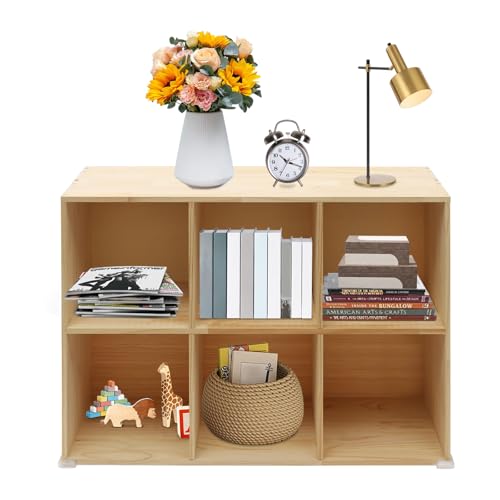 6-Compartment Solid Wood Bookcase, 2 Tier Wooden Cube Shelf Bookcase Floor Standing Bookshelf, Storage Cubes Organizer Storage Cabinet for Living Rooms, Bedrooms, Study Rooms - size: 6-Compartment