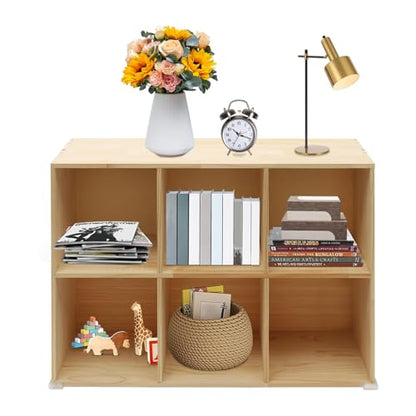 6-Compartment Solid Wood Bookcase, 2 Tier Wooden Cube Shelf Bookcase Floor Standing Bookshelf, Storage Cubes Organizer Storage Cabinet for Living Rooms, Bedrooms, Study Rooms - size: 6-Compartment