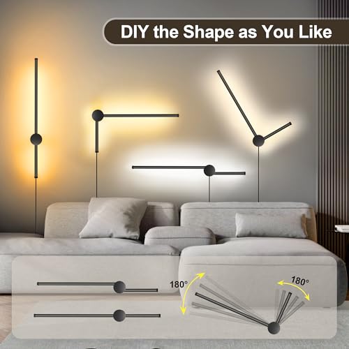 GOODATE Wall Sconces Set of Two with Remote, Stepless Colors 3000K-6500K & Stepless Dimming, Hardwire or Plug-in, 180° Rotate, LED Black Plug in Wall Sconces with Timer & Night Light, 23.6 Inches - color: Black, Stepless Color Temperature: 3000K-6500K, si
