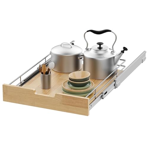 Sikarou Pull Out Cabinet Organizer 11"W x 21"D Wood and Wire Storage Shelf - size: 1-TIE 11*21 WM