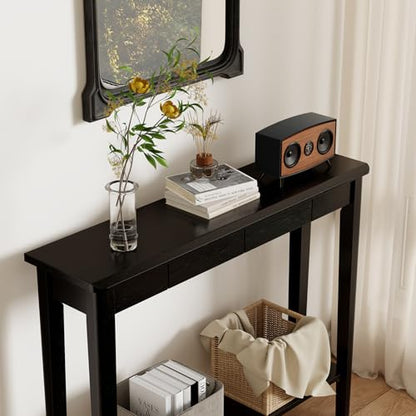 AQIMUELE Wood Console Table with Drawers, Mid Century Modern Console Table Black for Entryway, Living Room, Hall Way. - color: Black