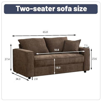 YUHUASHI Square Loveseat Sofa,Linen Fabric Upholstered Couch，Brown | 65 Inch W/Brown Sofa/Linen Fabric/Sturdy Small Space Sofa /Furniture for Living Room Bedroom/Modern Square Design - color: Brown, size: 65 Inch W