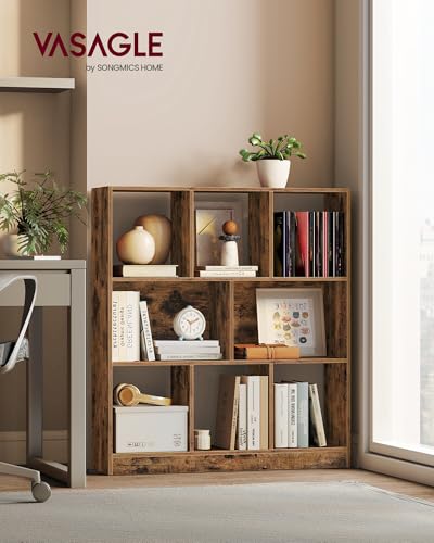 VASAGLE Bookcase Open Storage Shelf, 9.4 x 35.4 x 39.4 Inches | Bookshelf, Rustic Brown, CUSTOS Collection, ULBC455K01 - color: Rustic Brown, size: 8 Cubes (9.4"D x 39.4"H), style: 1 Pack