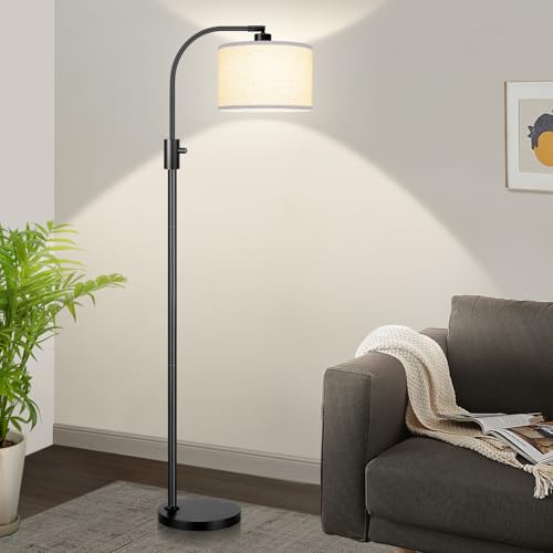 Nintiue Upgraded Modern Arc Dimmable Tall Standing Floor Lamp with Linen Shade, 1200 Lumens LED Bulb Included, for Living & Reading Room, Bedroom, Office & Nursery, Matte Black - color: Matte Black-Beige Linen Shade