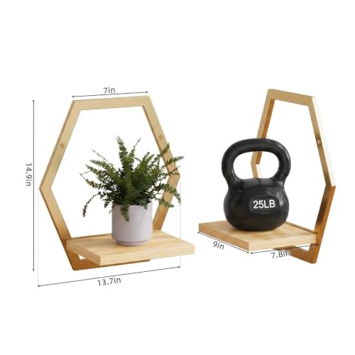 3 Pack Solid Wood & Heavy Duty Metal Wall Plant Stands, 25 LB Load Boho Arch Hanging Planter,9 inch Natural Wood Shelf for Indoor Plants Golden - color: golden