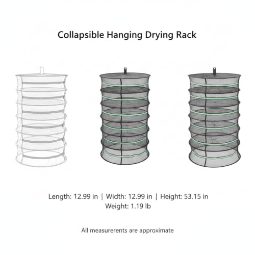Collapsible Hanging Dryer with Zippered Mesh Layers, Space-Saving Foldable Air Drying Rack for Kitchen, Balcony, and Laundry (Black) - size: 12.99 x 12.99 x 53.15 in