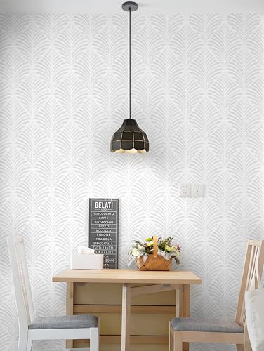 Safiyya Peel and Stick Wallpaper Boho 17.3"x196" Light Grey Geometric Modern Wall Paper Self Adhesive Removable Wallpaper for Bedroom Vinyl Rolls - color: Grey and White, size: 17.3" x 196"