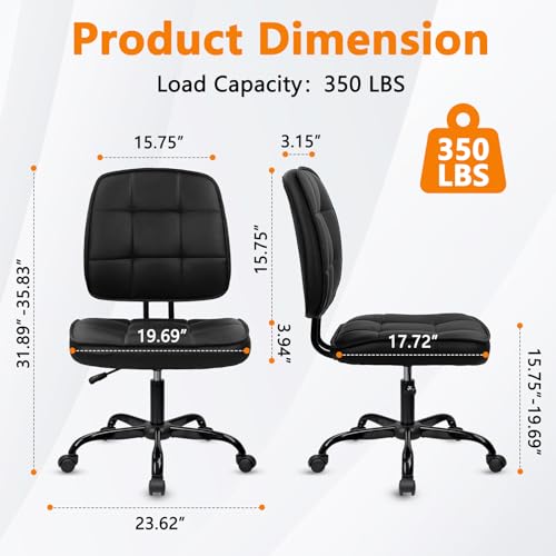 CLATINA Armless Home Office Chair with Lumbar Support and Wheels, Small PU Leather Ergonomic Low Back Desk Chairs No Arms, Adjustable Height 360° Swivel Rolling Computer Task Chair, Black, 4 Pack - color: Black-heibao, size: 4 Pack