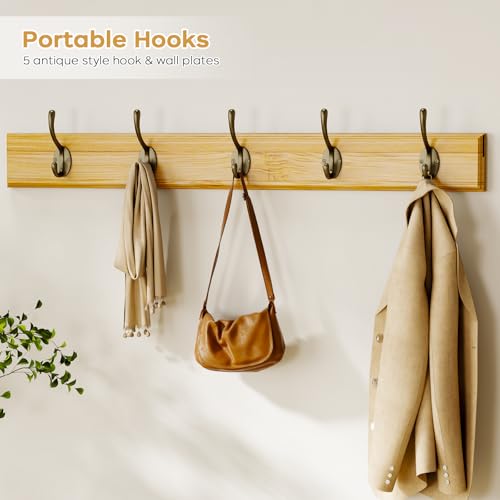 Shoe Storage Bench Coat Rack Set, 35.4" Bamboo Hall Tree Entryway Bench | Shoes Bench with Lift Top Hidden Storage & Wall Hooks, 2-Tier Shoe Cabinet with Seat Cushion for Foyer, Hallway, Natural - color: Natural With Hooks