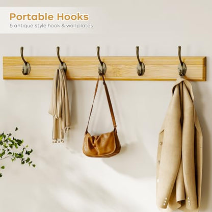 Shoe Storage Bench Coat Rack Set, 35.4" Bamboo Hall Tree Entryway Bench | Shoes Bench with Lift Top Hidden Storage & Wall Hooks, 2-Tier Shoe Cabinet with Seat Cushion for Foyer, Hallway, Natural - color: Natural With Hooks