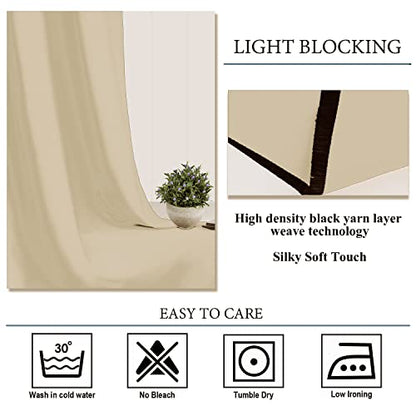 Diraysid Beige Grommet Blackout Curtains for Bedroom Thermal Insulated Room Darkening Curtains Drapes, 38 x 54 inch, 2 Panels - color: Beige, size: 38"W x 54"L (Pack of 2)