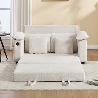 3-in-1 Convertible Pull Out Loveseat Sofabed, Upholstered Sleeper Sofa Bed | Foldable Loveseat Sleeper Couch, Space‑Saving Lounge Mattress Sofa with Pillows & Cushion for Living Room/Apartment, White - color: White