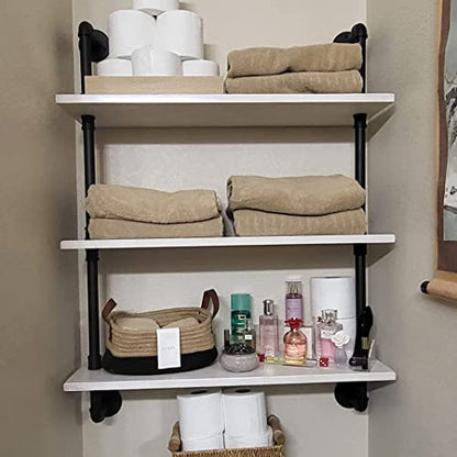 HDDFER Industrial Pipe Shelving Rustic White Pipe Wall Shelves Bathroom Shelves with Wood Planks Industrial Floating Shelves 30 Inch Farmhouse Bookshelf Pipe Shelves Wall Mounted - color: White, size: 3Tier30in