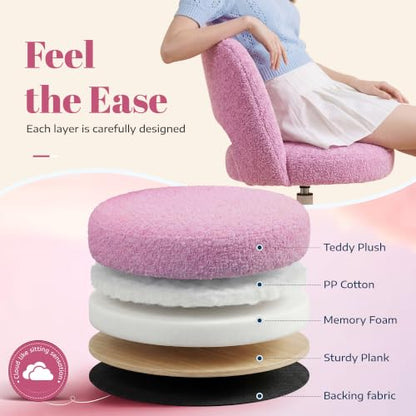 DurayLoly Vanity Chair with Wheels & Open Back,Light Purple | Soft Teddy Fabric, Armless, 6" Thick Cushion, Height Adjustable, 300 lbs, 360° Swivel for Vanity Table, Home Office - color: Light Purple