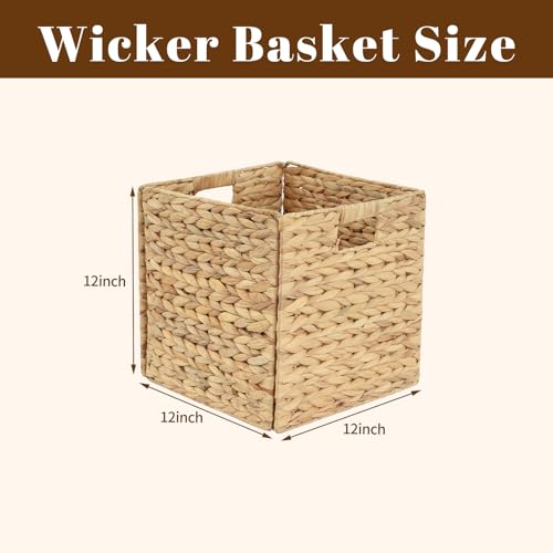 Wicker Storage Cubes, Foldable Storage Bins, 12x12x12 Inch, 2-Pack | 2-pack 12x12x12" foldable water hyacinth wicker cubes; collapsible storage bins for shelves, closets and home organization. - size: 2PC, style: Foldable