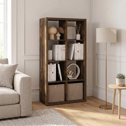 8-Cube Bookshelf, Cubicle Shelf Bookcase with Open Back, Position Reversible Book Shelf, 15 x 30 x 58, for Home Office, Living Room, Amber Pine - color: Amber Pine, size: 8 Cube