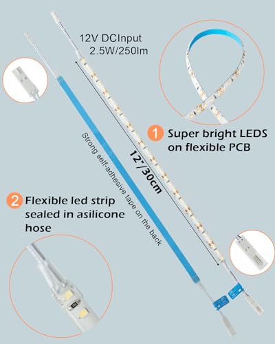 Under Cabinet Lighting, (8) Linkable 12-Inch Flexible LED Light Strips Kit, 20W 2000lm Daylight White, Durable LED Lights for Bookcases, Cabinets, Pantries, Showcase, Closet (Warm White) - color: Warm White